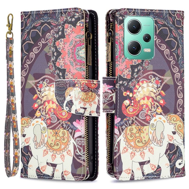 Capa Flip Para Poco X5 5G Bolso Elefante Com Zíper