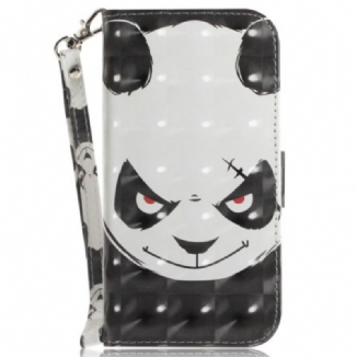 Capa Flip Para Poco X5 5G De Cordão Panda Irritado Com Cordão