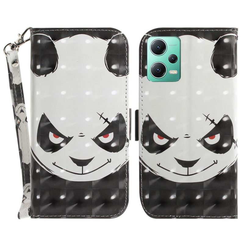 Capa Flip Para Poco X5 5G De Cordão Panda Irritado Com Cordão