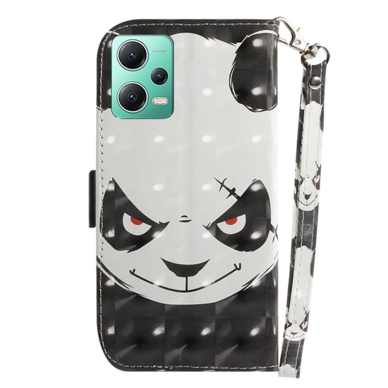 Capa Flip Para Poco X5 5G De Cordão Panda Irritado Com Cordão