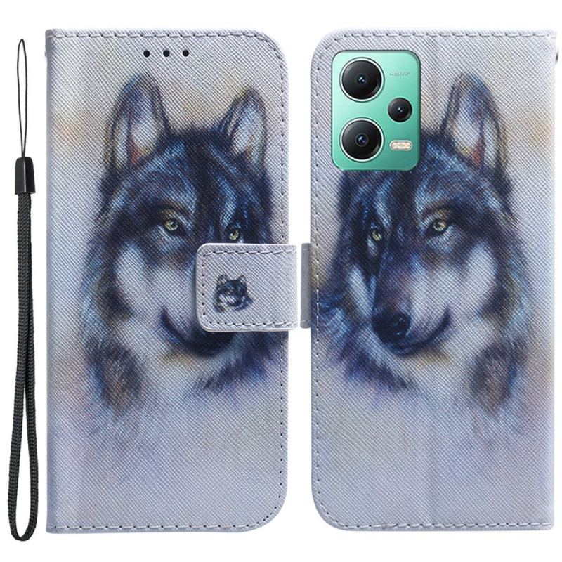 Capa Flip Para Poco X5 5G De Cordão Strappy Aquarela Lobo