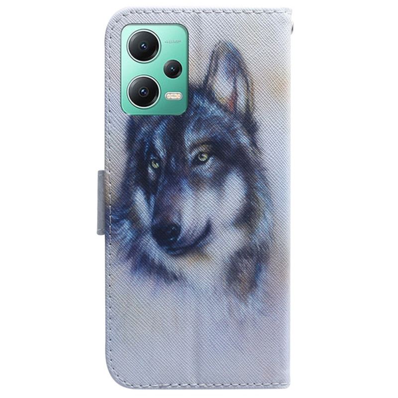 Capa Flip Para Poco X5 5G De Cordão Strappy Aquarela Lobo