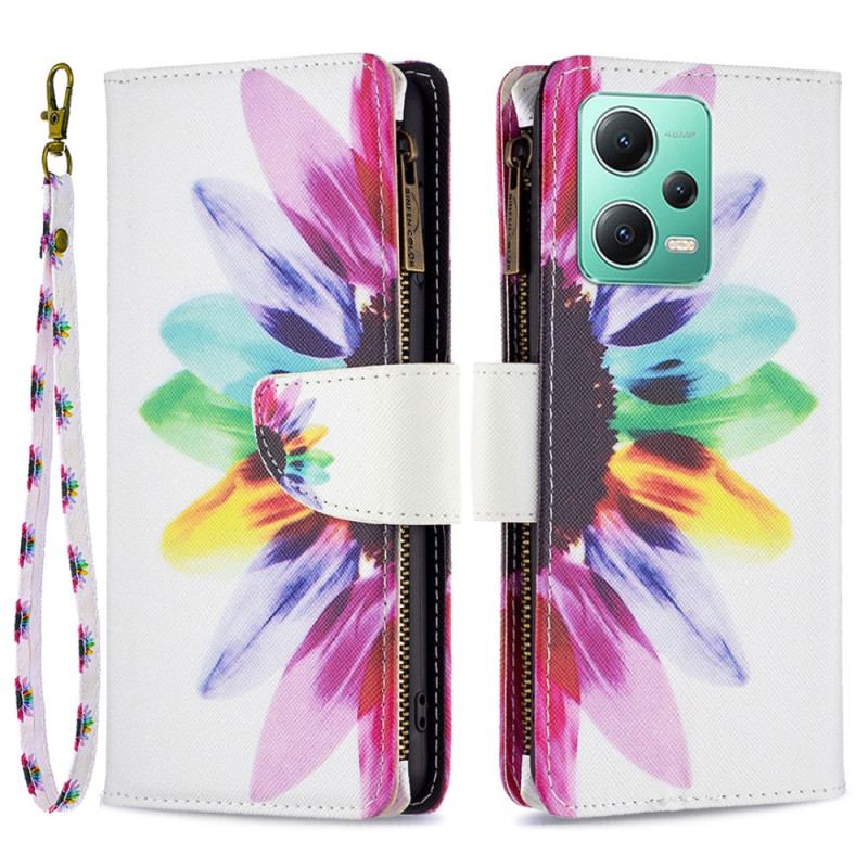 Capa Folio Para Poco X5 5G Bolso Com Zíper Flor