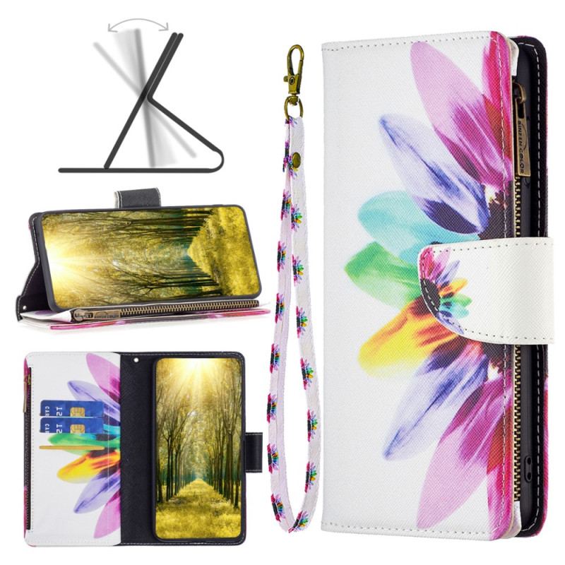 Capa Folio Para Poco X5 5G Bolso Com Zíper Flor