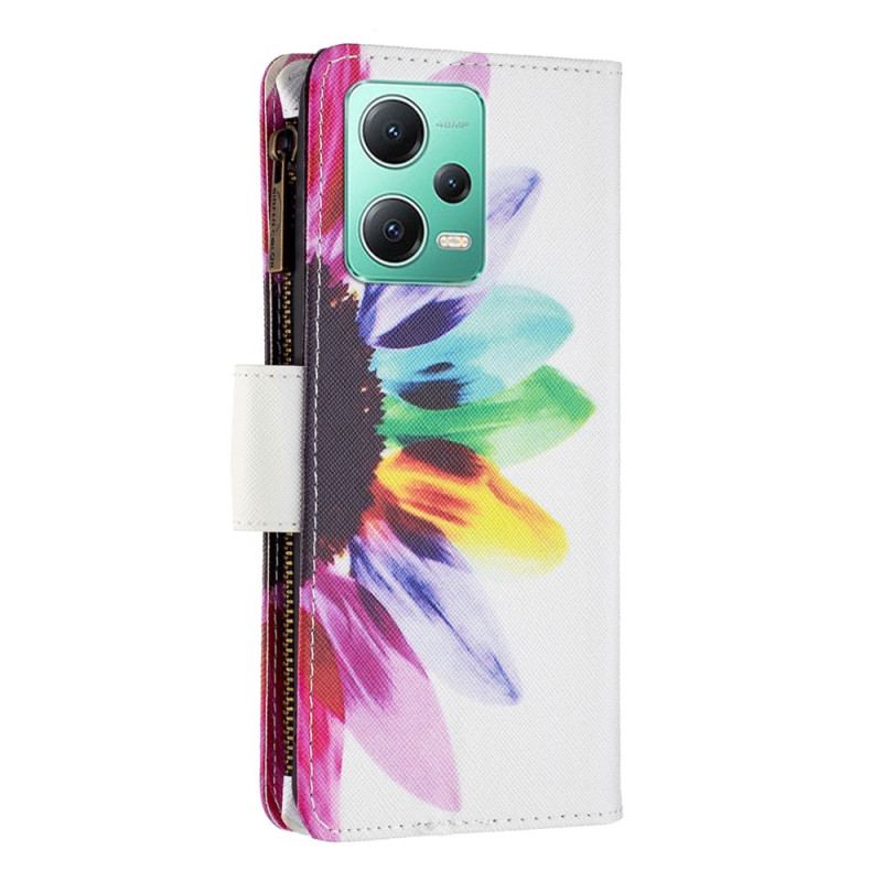 Capa Folio Para Poco X5 5G Bolso Com Zíper Flor