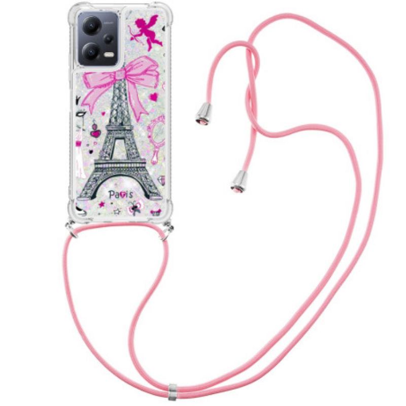 Capa Para Poco X5 5G De celular Cordão Glitter Torre Eiffel