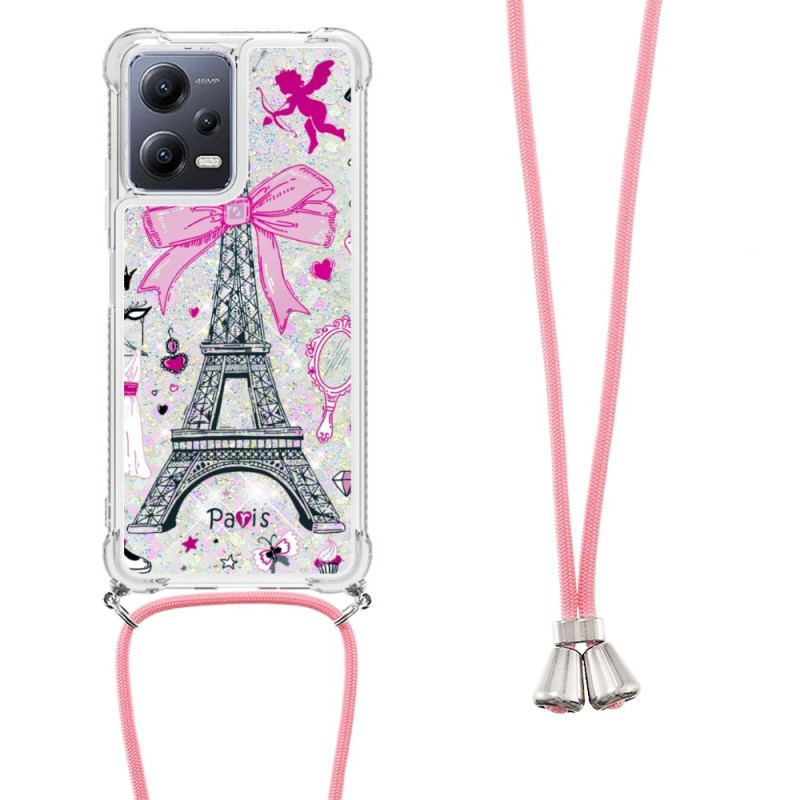 Capa Para Poco X5 5G De celular Cordão Glitter Torre Eiffel