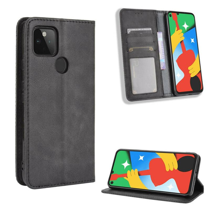 Capa De Celular Para Google Pixel 4A 5G Flip Efeito Couro Vintage Estilizado 5g