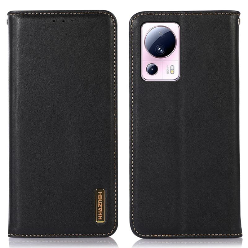 Capa De Celular Para Xiaomi 13 Lite Flip Couro Genuíno Rfid Khazneh