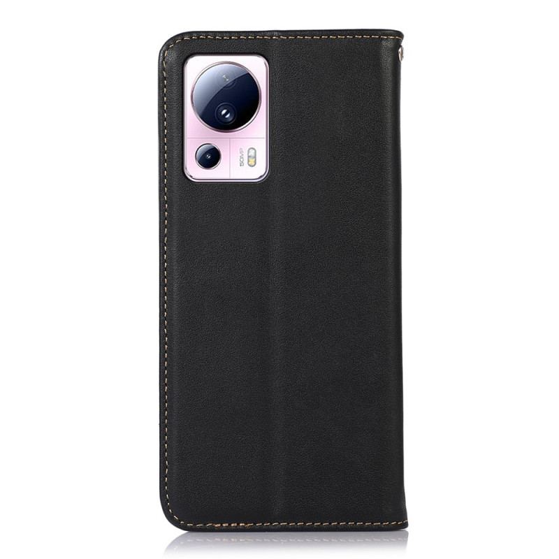 Capa De Celular Para Xiaomi 13 Lite Flip Couro Genuíno Rfid Khazneh