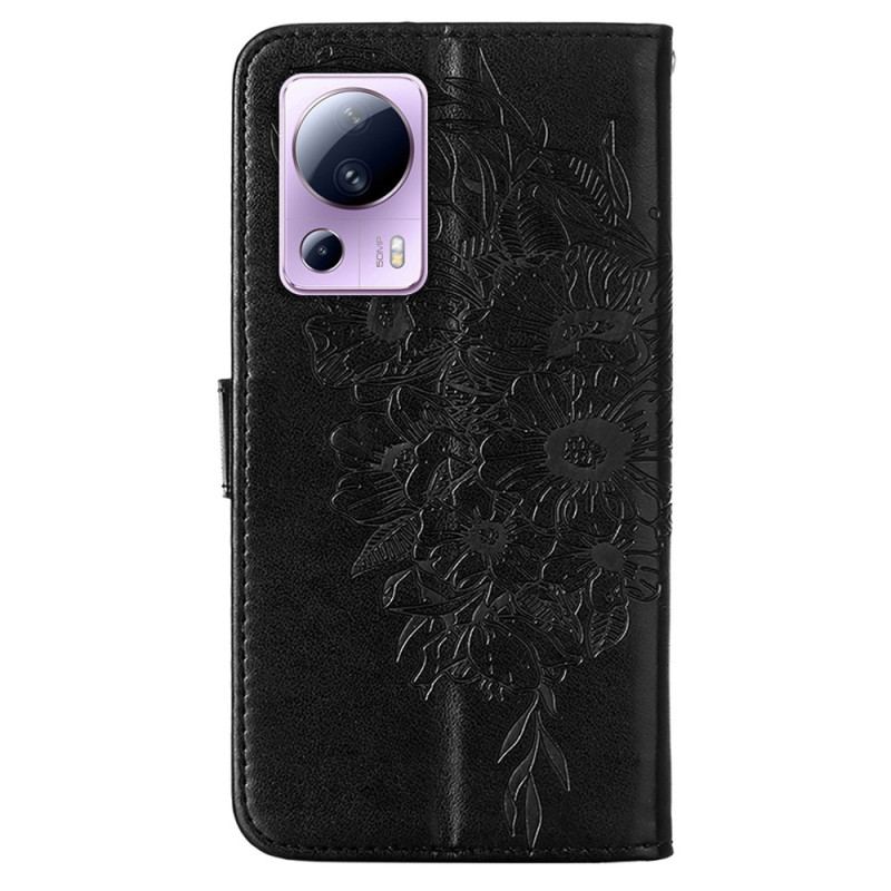 Capa De Couro Para Xiaomi 13 Lite Design De Borboleta Com Cordão