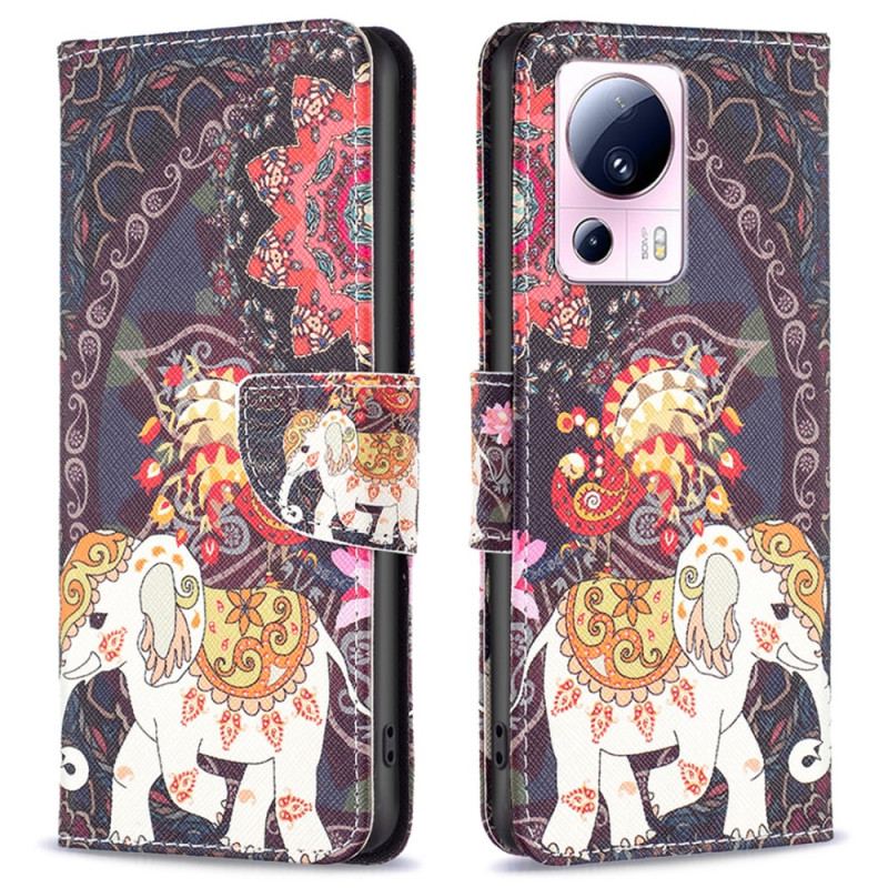 Capa De Couro Para Xiaomi 13 Lite Elefante Tribal