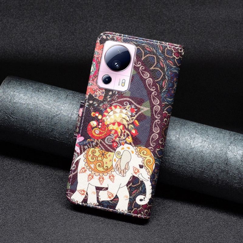 Capa De Couro Para Xiaomi 13 Lite Elefante Tribal