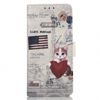 Capa De Couro Para Xiaomi 13 Lite Gato Viajante