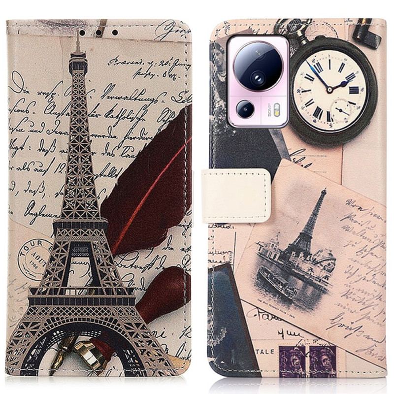 Capa De Couro Para Xiaomi 13 Lite Torre Eiffel Do Poeta