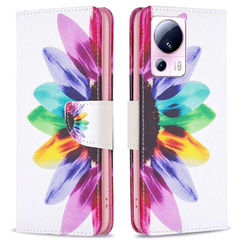 Capa Flip Para Xiaomi 13 Lite Flor Aquarela