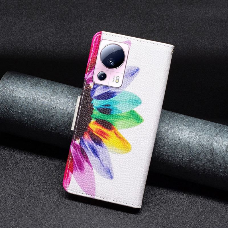 Capa Flip Para Xiaomi 13 Lite Flor Aquarela