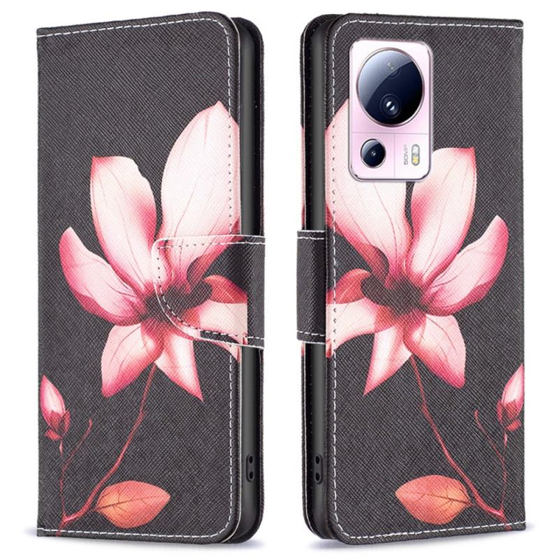 Capa Flip Para Xiaomi 13 Lite Flor Rosa