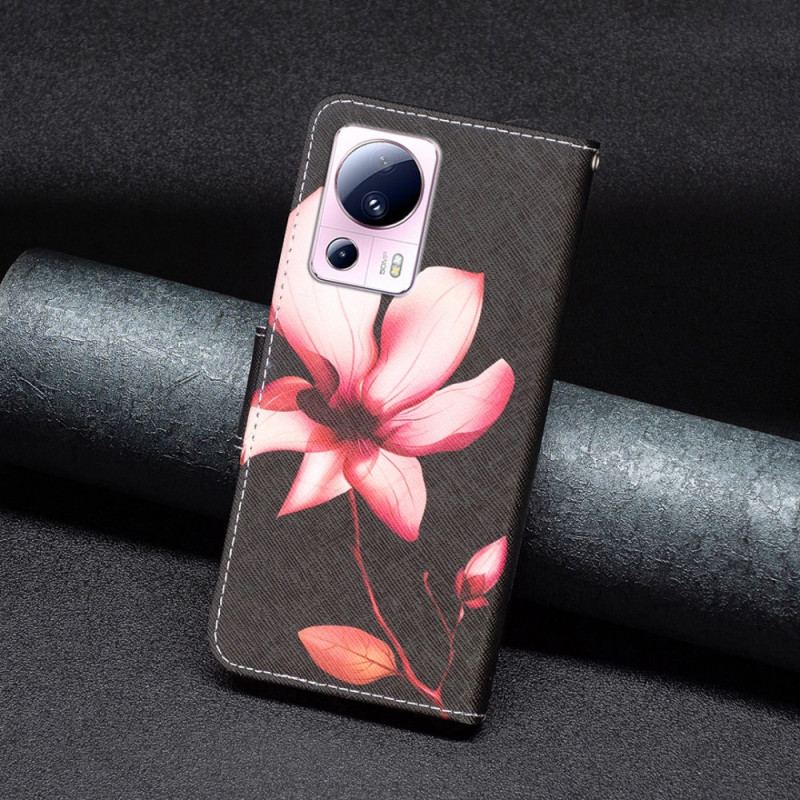 Capa Flip Para Xiaomi 13 Lite Flor Rosa