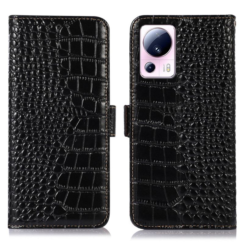 Capa Flip Para Xiaomi 13 Lite Rfid Estilo Crocodilo