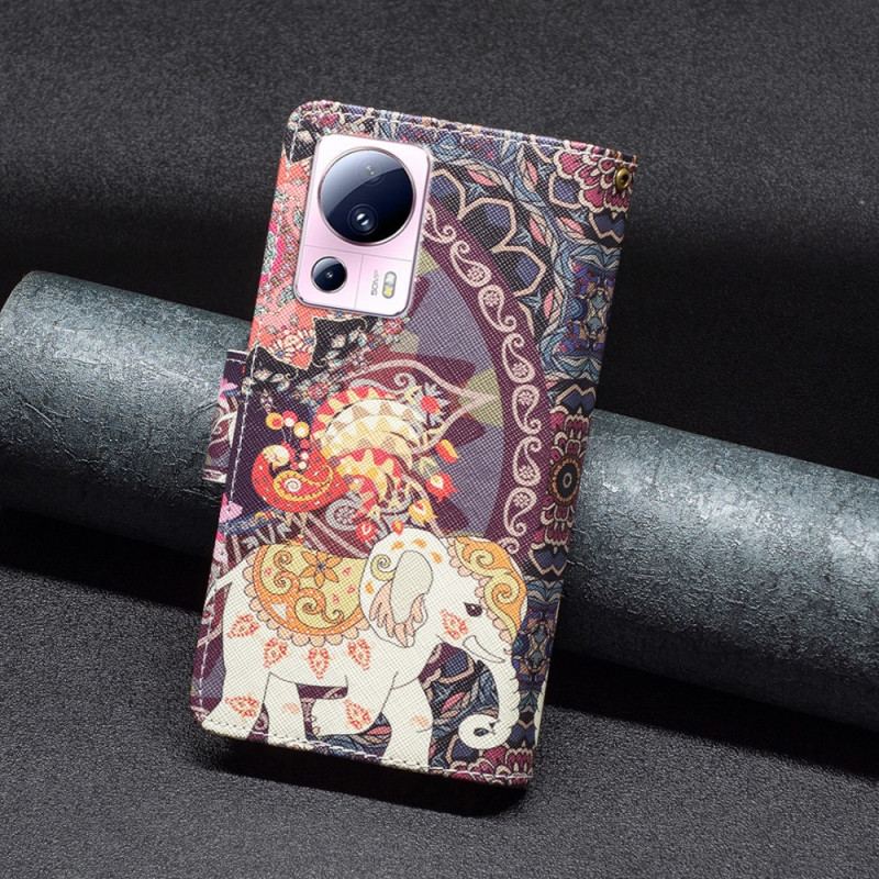 Capa Flip Para Xiaomi 13 Lite Capa Tipo Carteira Carteira Elefante