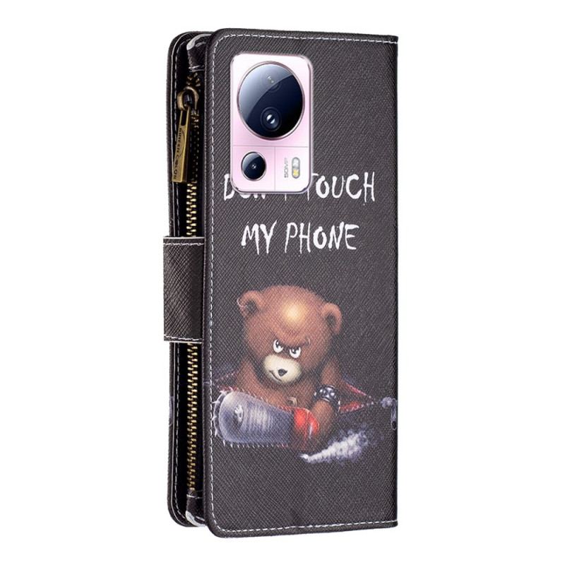 Capa Folio Para Xiaomi 13 Lite Capa Tipo Carteira Carteira Urso Perigoso