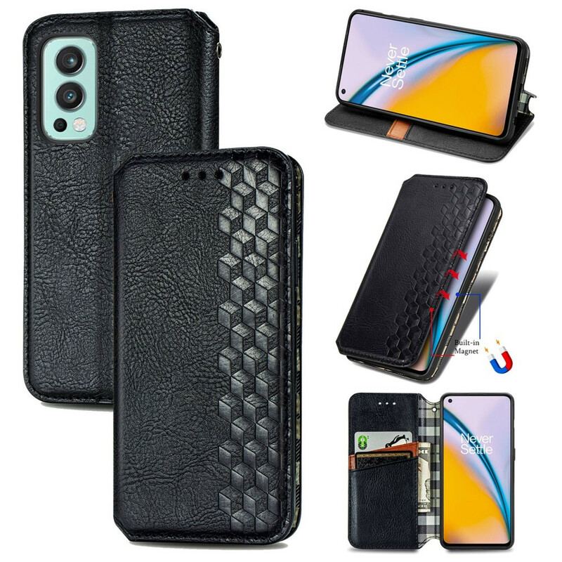 Capa De Celular Para OnePlus Nord 2 5G Flip Textura Diamante Efeito Couro