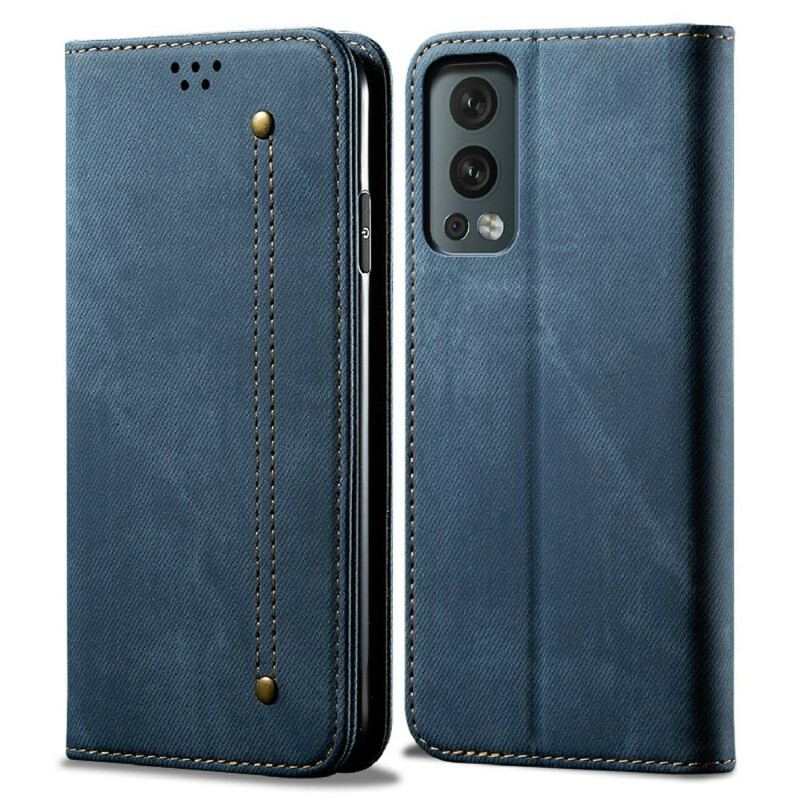 Capa De Celular Para OnePlus Nord 2 5G Flip Textura De Jeans De Couro Sintético