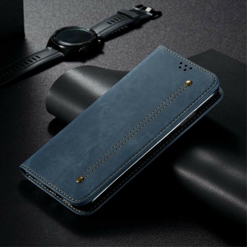 Capa De Celular Para OnePlus Nord 2 5G Flip Textura De Jeans De Couro Sintético