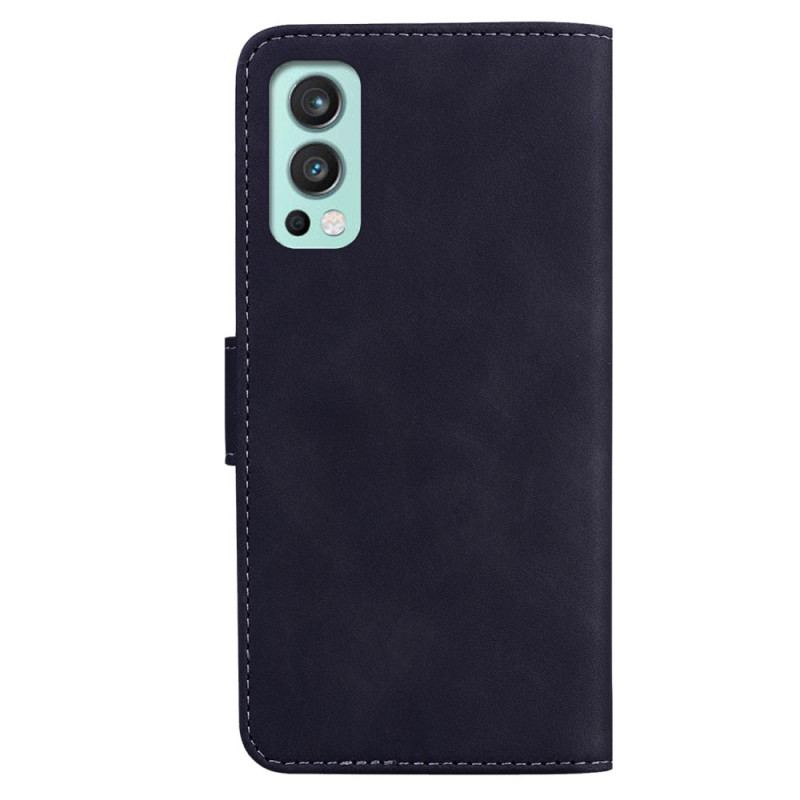 Capa De Couro Para OnePlus Nord 2 5G Borboleta Com Toque De Pele