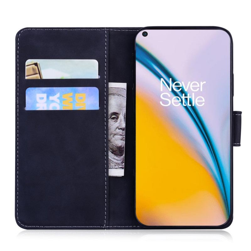 Capa De Couro Para OnePlus Nord 2 5G Borboleta Com Toque De Pele