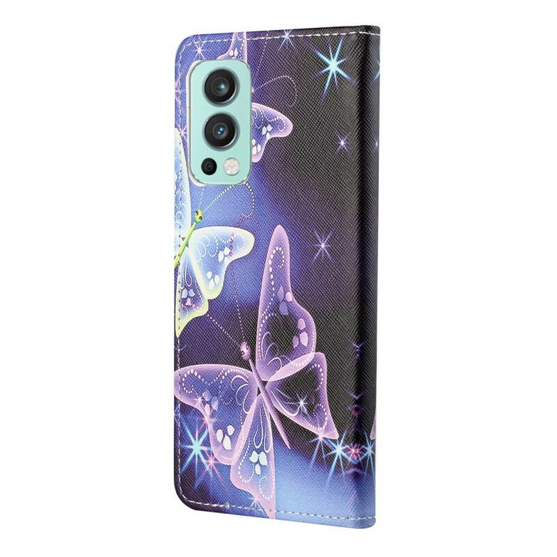 Capa De Couro Para OnePlus Nord 2 5G Borboletas Neon