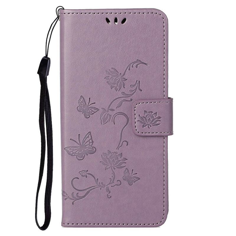 Capa De Couro Para OnePlus Nord 2 5G De Cordão Tanga Borboletas E Flores