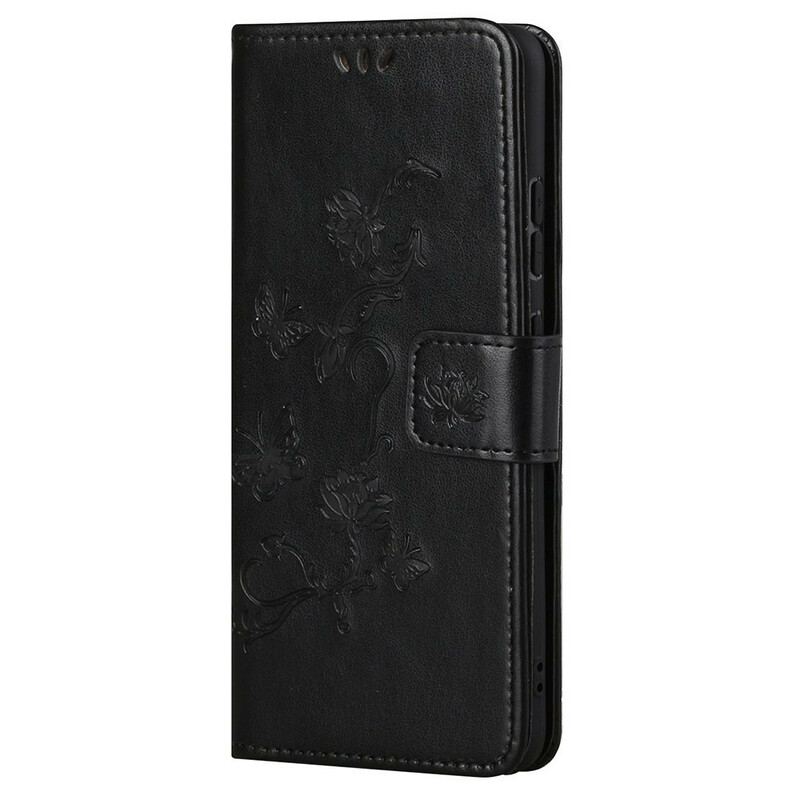 Capa De Couro Para OnePlus Nord 2 5G De Cordão Tanga Borboletas E Flores