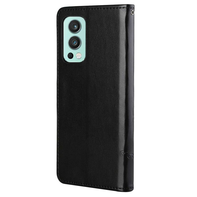 Capa De Couro Para OnePlus Nord 2 5G De Cordão Tanga Borboletas E Flores