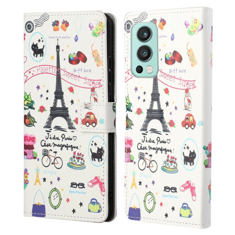 Capa De Couro Para OnePlus Nord 2 5G Eu Amo Paris