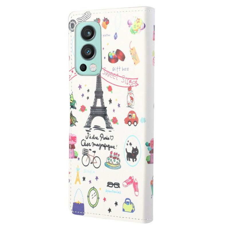 Capa De Couro Para OnePlus Nord 2 5G Eu Amo Paris