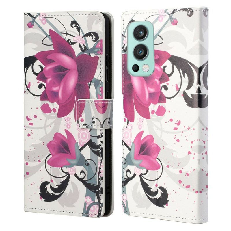 Capa De Couro Para OnePlus Nord 2 5G Flores Tropicais