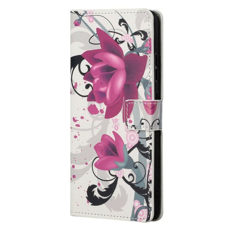 Capa De Couro Para OnePlus Nord 2 5G Flores Tropicais