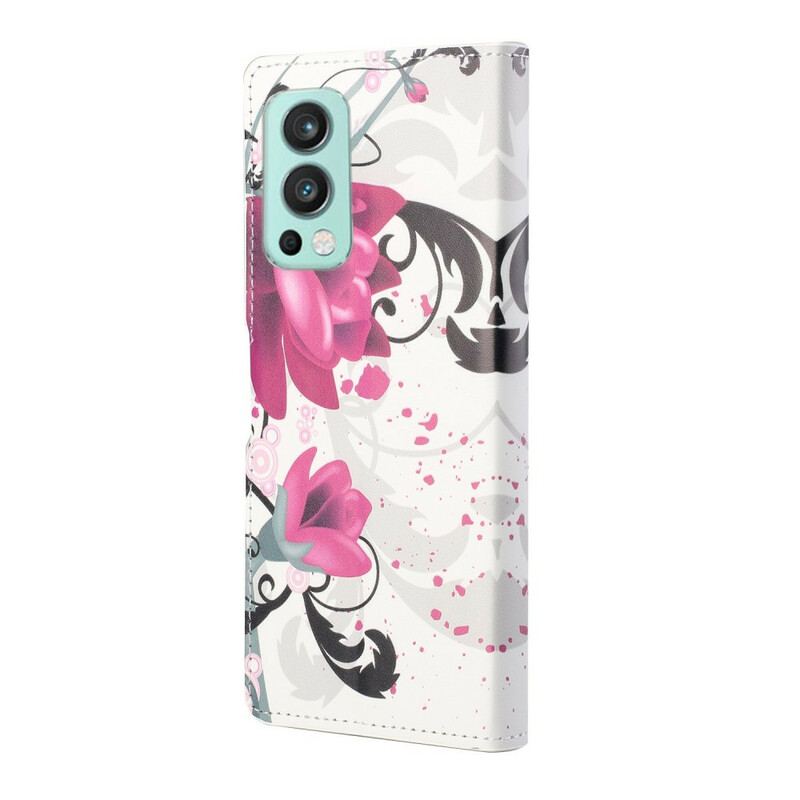 Capa De Couro Para OnePlus Nord 2 5G Flores Tropicais