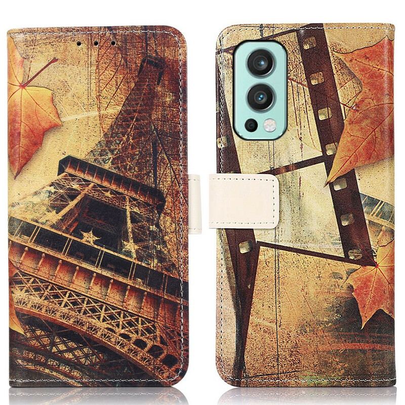 Capa De Couro Para OnePlus Nord 2 5G Torre Eiffel No Outono