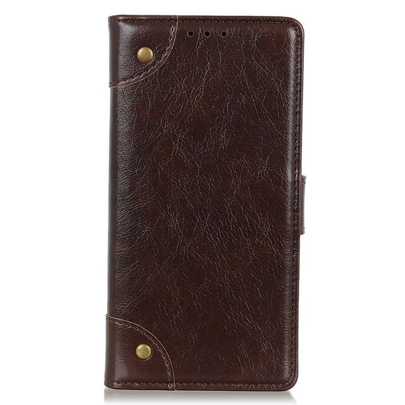 Capa Em Pele Para OnePlus Nord 2 5G Rebites Vintage Estilo Couro Napa