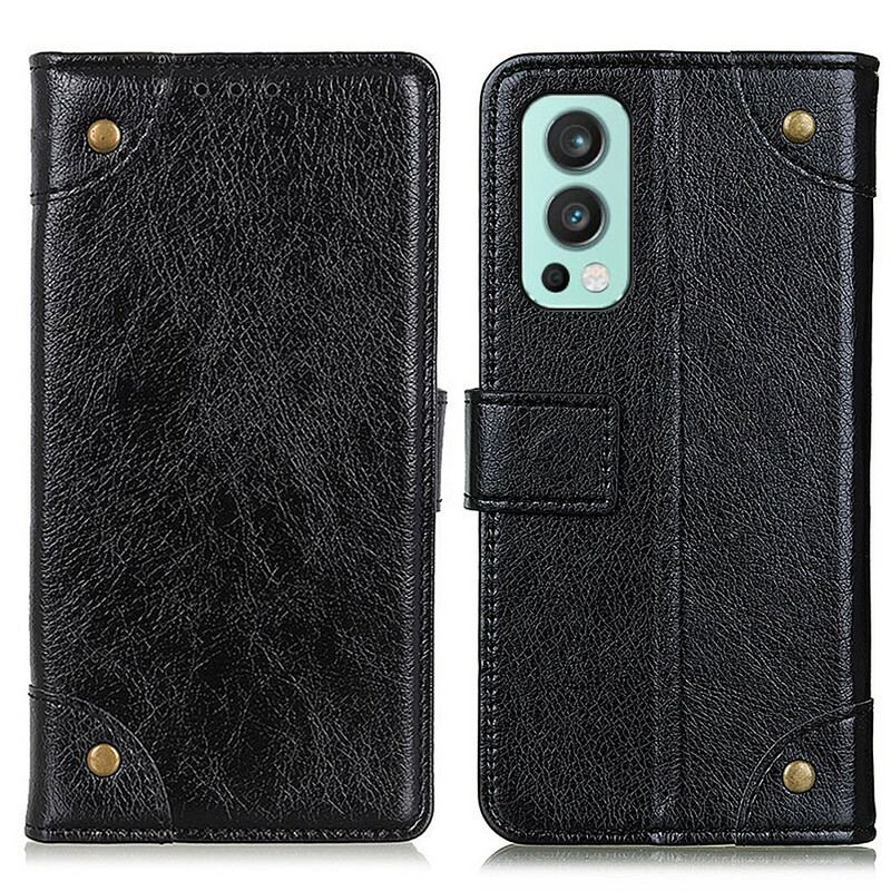 Capa Em Pele Para OnePlus Nord 2 5G Rebites Vintage Estilo Couro Napa