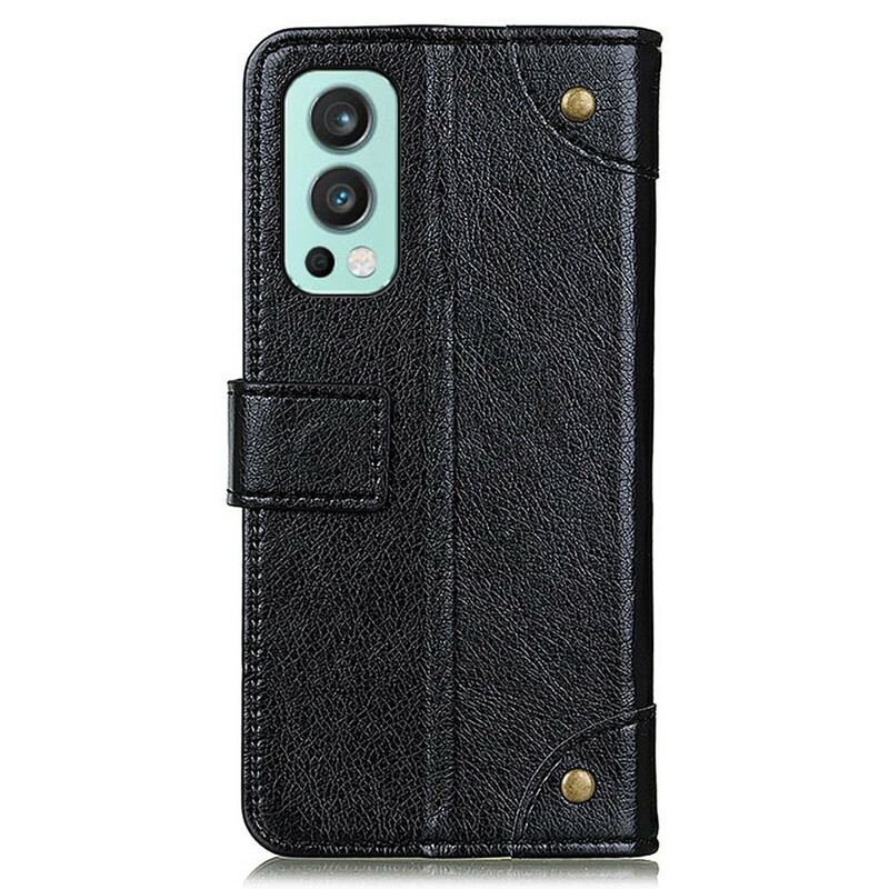 Capa Em Pele Para OnePlus Nord 2 5G Rebites Vintage Estilo Couro Napa