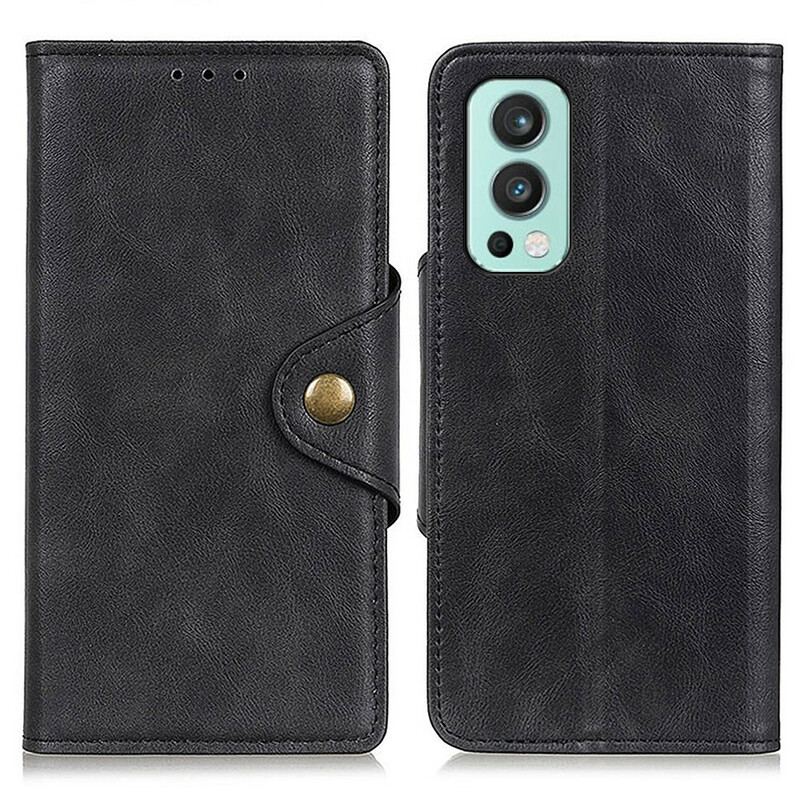 Capa Flip Para OnePlus Nord 2 5G Botão De Couro Falso