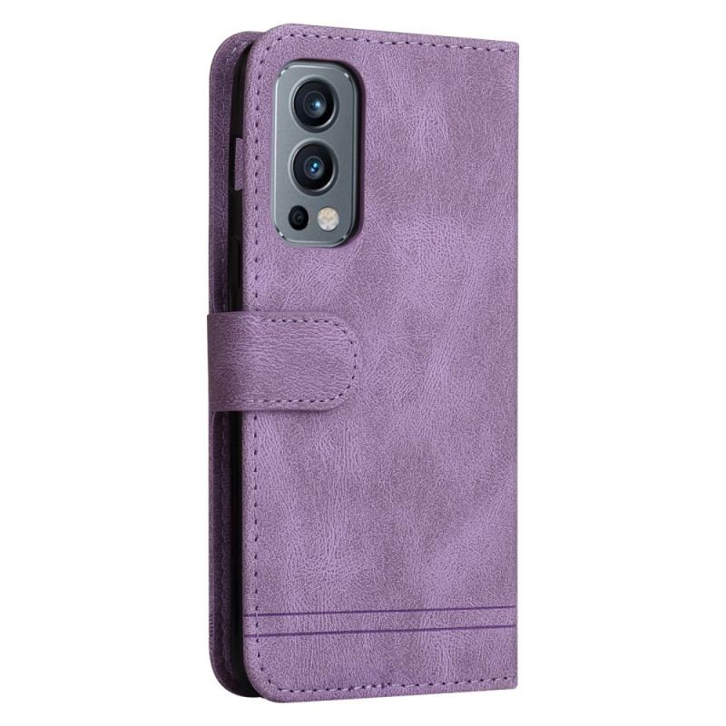 Capa Flip Para OnePlus Nord 2 5G Correia E Rebite De Couro Sintético