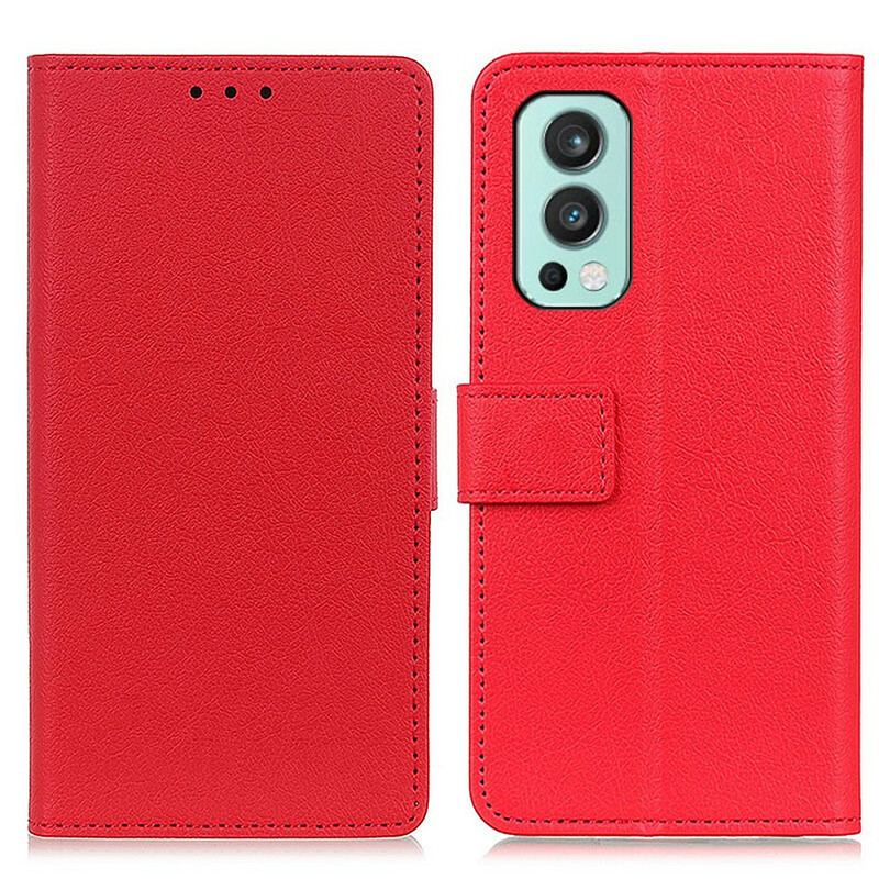 Capa Flip Para OnePlus Nord 2 5G Efeito Couro Brilhante Simples