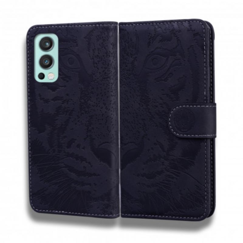 Capa Flip Para OnePlus Nord 2 5G Estampa Cara De Tigre