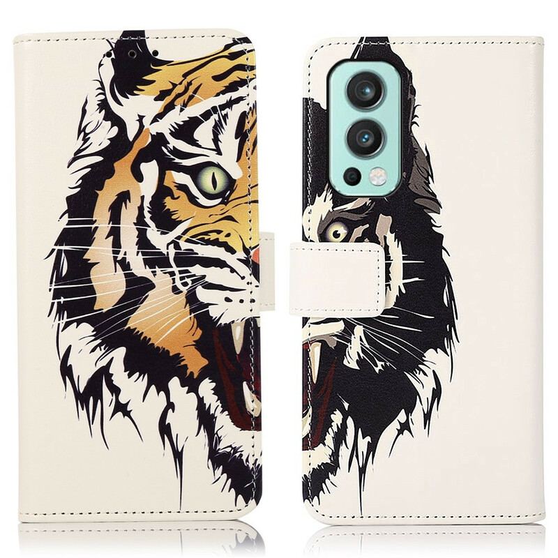 Capa Flip Para OnePlus Nord 2 5G Tigre Feroz