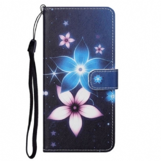 Capa Folio Para OnePlus Nord 2 5G De Cordão Flores De Cinta Lunar